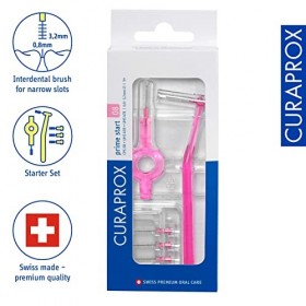 Curaprox set de brosses interdentaires CPS 08 prime start, set de démarrage avec 5 brosses, 2 supports différents, rose, diam