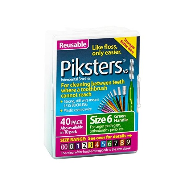 Piksters Interdental Brushes - pour se brosser les dents 40 Pack, Size 3 Yellow Brossettes interdentaires