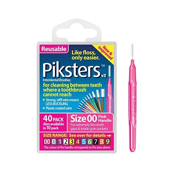 Piksters Interdental Brushes - pour se brosser les dents 40 Pack, Size 3 Yellow 