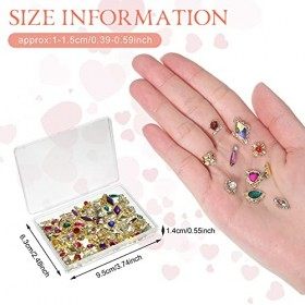 90 Pièces Strass de Charme dOngle 3D Goutte de Coeur de Luxe Charme de Taille Mixte Pierre Gemme Cristal dOngle en Alliage 