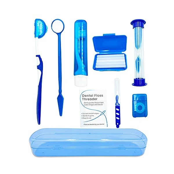 HRASY Kit de soins bucco-dentaires portable pour appareils dentaires - Brosse interdentaire en cire dentaire - Kit de nettoya