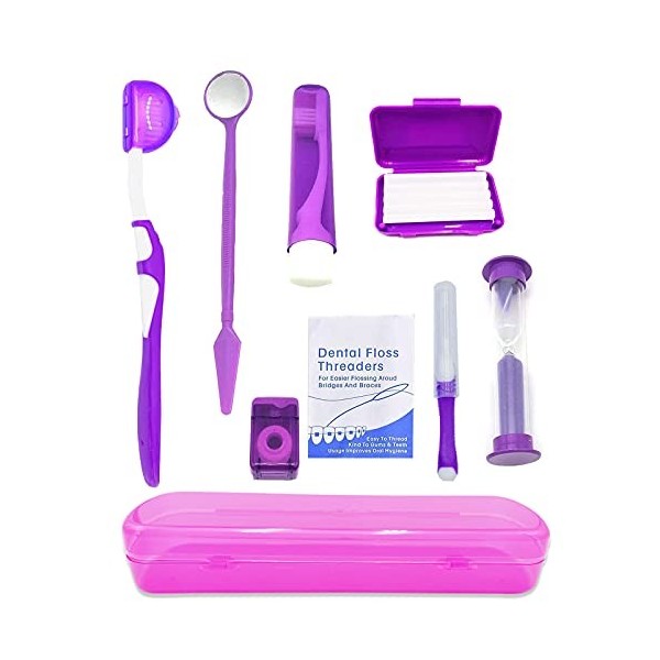 HRASY Kit de soins bucco-dentaires portable pour appareils dentaires - Brosse interdentaire en cire dentaire - Kit de nettoya