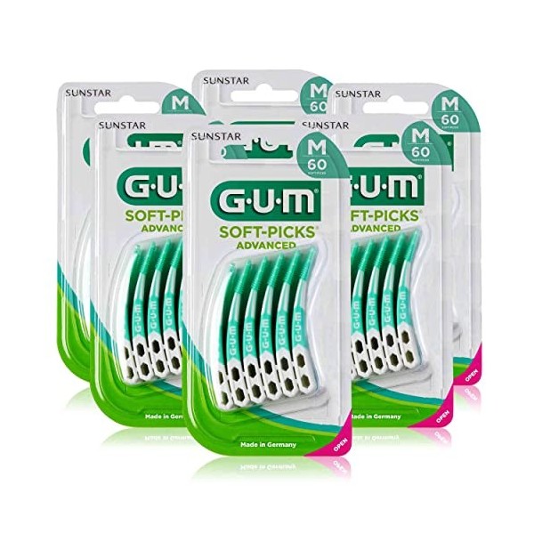 GUM SOFT-PICKS ADVANCED Bâtonnet/Brossette Interdentaire | Brins en Caoutchouc Souples | Nettoyage Doux pour les Gencives M 