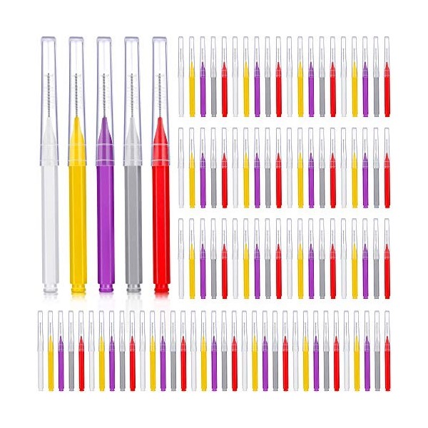 100 Pièces Brosse Interdentaire Cure-Dent Brossette Interdentaire dHygiène Dentaire Buccale à Tête de Soie Cure-Dent à Tête 