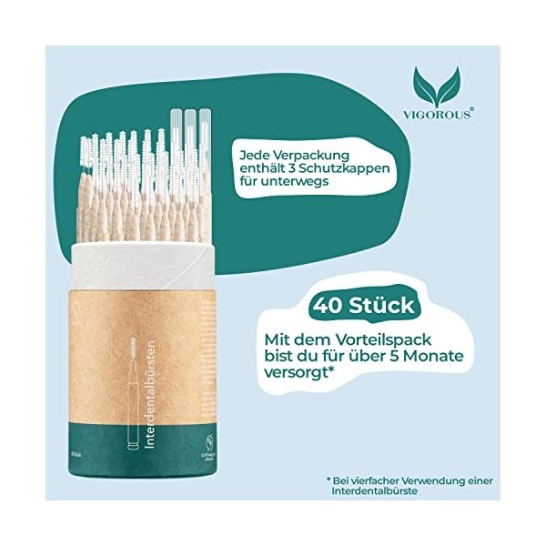 VIGOROUS® Brosses interdentaires - ISO 2, 0,5 mm - Lot de 40 brosses interdentaires durables - Brosses dentaires pour le nett