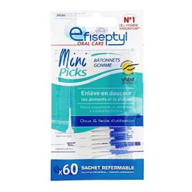 Efiseptyl - 60 Mini Picks - Bâtonnets Gomme - Doux et Facile dUtilisation - Sachet Refermable