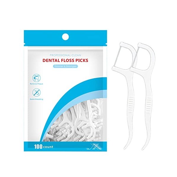 Kafeiya 100 pièces Fil Dentaire Sticks Jetable Oral Flossers,Pour Les Soins Bucco-Dentaires,Le Nettoyage Des Dents