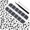 HUETFAT Lot de 2400 strass noirs à dos plat en strass ronds pour ongles 6 tailles 1,9 à 4,5 mm pour nail art, maquillage, c