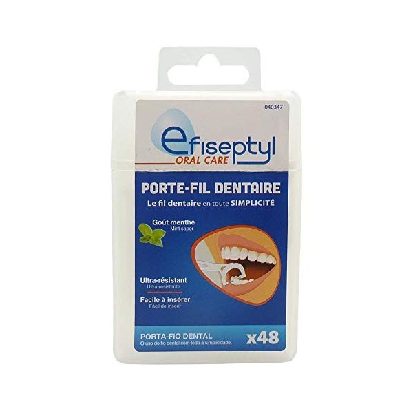 Efiseptyl - Porte Fil - Fil Dentaire Ultra Résistant - Facile A Insérer - Goût Menthe - x48