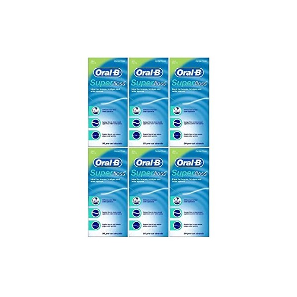 Oral-B Fil-dentaire Super Floss - Goût de menthe - 50 fils précoupés Lot de 6 