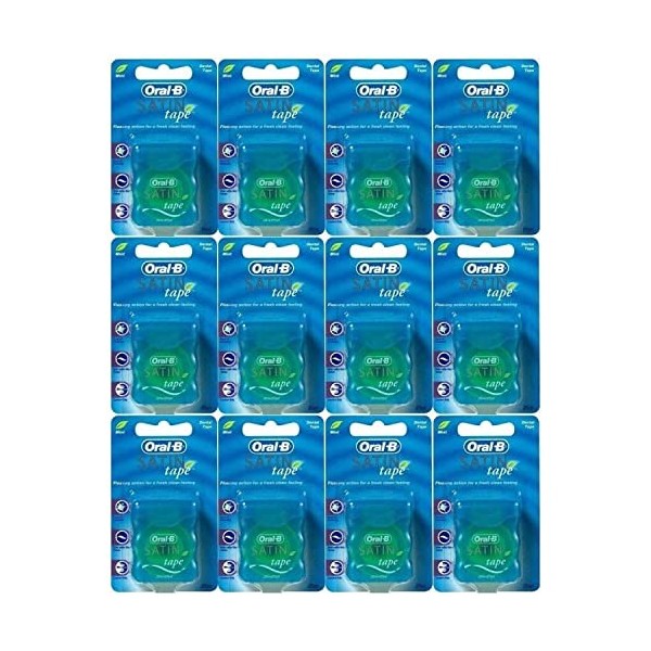 Fil dentaire Oral-B Satin - À la menthe - 25 mètres, ciré - Lot de 12 pièces