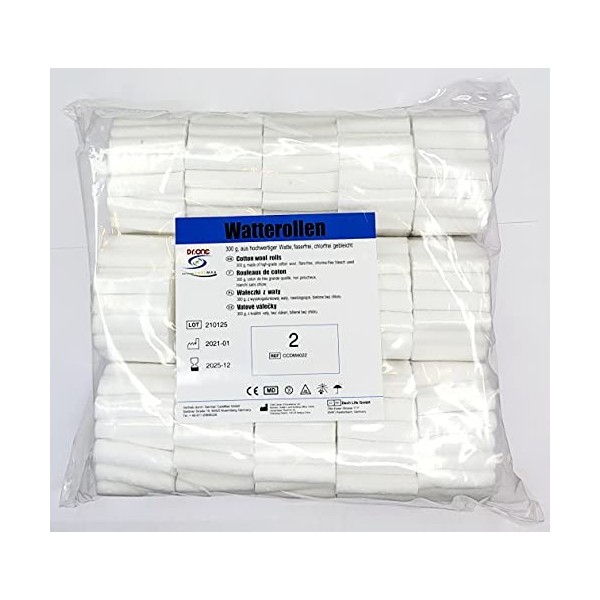 Dr.One 300 g de rouleaux en ouate de qualité supérieure, sans fibres, blanchie sans chlore – Rouleaux dentaires haute capacit