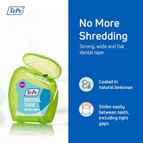 TePe Dental Tape - Fil dentaire ciré blanc pour le nettoyage des espaces interdentaires - Goût menthe - 1 x 40m