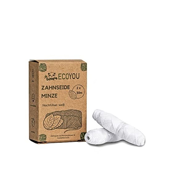 EcoYou Fil dentaire durable en charbon actif de bambou, 2 x 30 m, végétalien et résistant à la déchirure, saveur de menthe, b