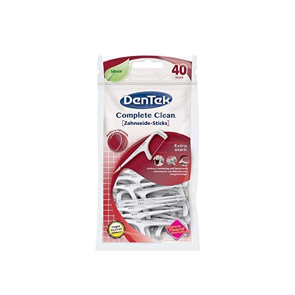 10 x Dentek Complete Clean bâtonnets de fil dentaire de 40 pièces chacun Indéchirables à la Menthe