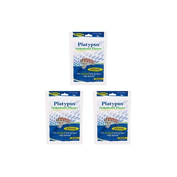 Platypus Flossers for Use with Braces, to Keep Teeth and Gums Clean and Healthy, Suitable for On the Go, 30 Flossers x 3