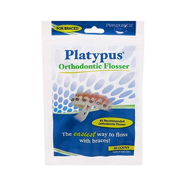 Platypus Flossers for Use with Braces, to Keep Teeth and Gums Clean and Healthy, Suitable for On the Go, 30 Flossers x 3 Fils...
