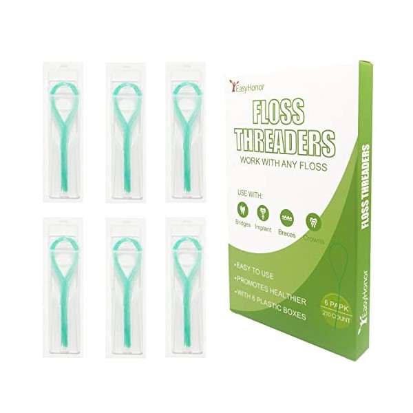 EasyHonor Lot de 6 enfile-fils dentaires pour appareils dentaires, ponts et implants Vert