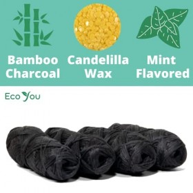 EcoYou Fil dentaire au charbon de bambou | Lot de 4 recharges | Cire de menthe et de candelilla | Végétalien et biodégradable