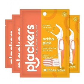 Plackers Orthopick Lot de 4 cure-dents doux et flexibles pour appareils dentaires, fabriqués avec du fil dentaire Super TufFl