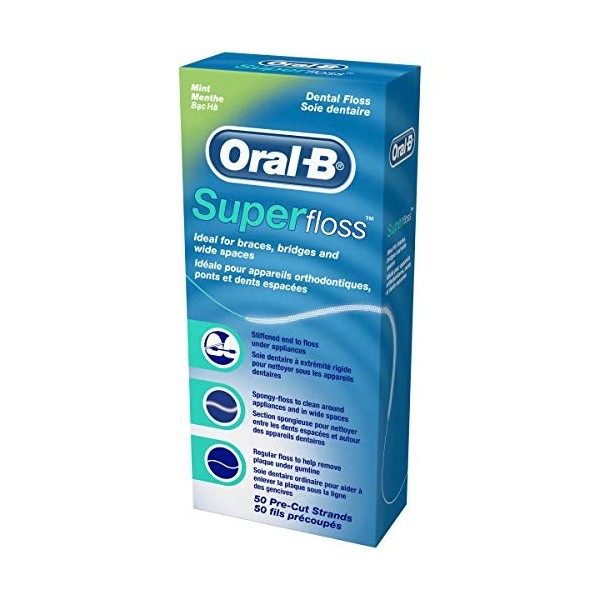 Oral-B Super Floss Lot de 12 paquets de 50 pièces de fil dentaire pré-découpé