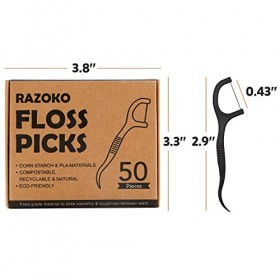 Fil dentaire Picks cure-dents en charbon de bois haute ténacité - Végétalien, respectueux de lenvironnement pour le nettoyag