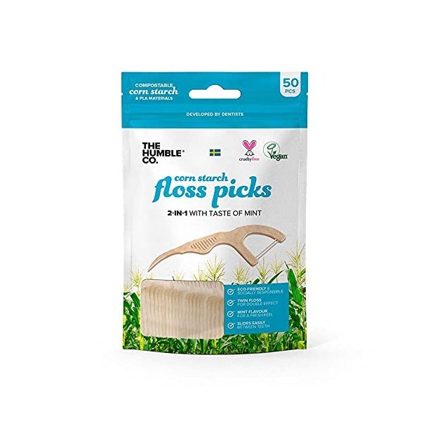 Humble Natural Dental Floss Picks - Flossers - Bâtonnets de soie dentaire - 4 x 50 paquets