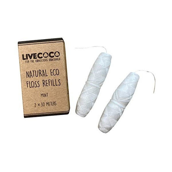 LiveCoco Zero Plastic Lot de 2 bobines de fil dentaire en plastique pour adultes et enfants Parfum menthe fraîche pour soins 