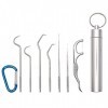 Lot de 7 cure-dents en acier inoxydable 304, cure-dents en métal, cure-dents en titane, avec étui de support, pour nettoyage 