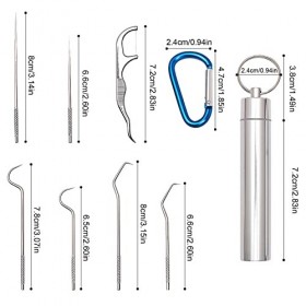 Lot de 7 cure-dents en acier inoxydable 304, cure-dents en métal, cure-dents en titane, avec étui de support, pour nettoyage 