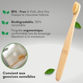 Hygiène Bucco-dentaire Écologique, 1 Brosse à dent en Bambou et 15 Fils Dentaires en Fibre Naturelle, Élimine les Résidus Ali