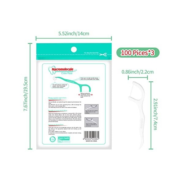 Fil Dentaire 300PCS, Fil Dentaire Jetable, Floss Fil Dentaire Flossers 3 paquets, Pour Les Soins Bucco-Dentaires, Dental Flos