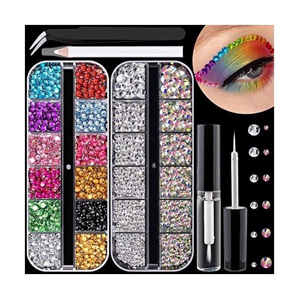 Kit de strass à dos plat + perles demi-rondes + strass colorés + perles blanches + beige avec crayon et pince à épiler pour l