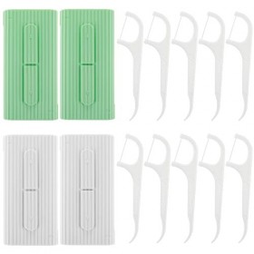 WLLHYF Lot de 4 étuis portables rechargeables pour fil dentaire avec 10 cure-dents, bâtonnets dentaires, organisateur pour le