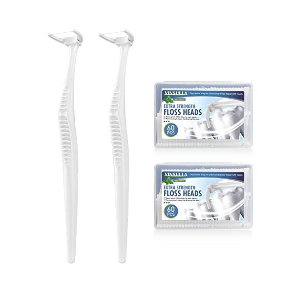 Dental Floss Clean Kit de fil dentaire avec 2 poignées et 120 recharges extra résistantes Menthe