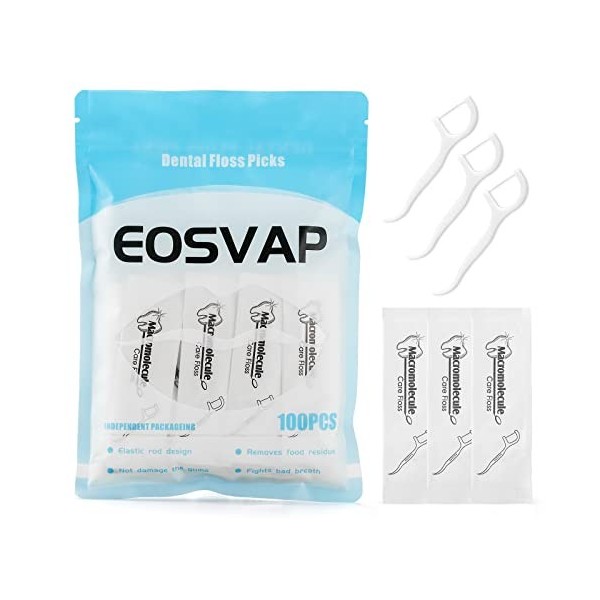 EOSVAP Cure Dent Fil Dentaire Jetable - 100Pcs Dental Floss avec Manche Nettoyage Complet des Dents Oral Care - Forfait Indiv