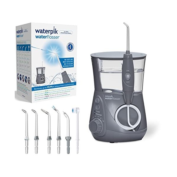 Waterpik - Hydropulseur Ultra Professional, Jet Dentaire avec 7 Embouts et 10 Niveaux de Pression, Élimine la Plaque, Blanc 