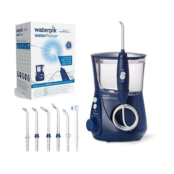 Waterpik - Hydropulseur Ultra Professional, Jet Dentaire avec 7 Embouts et 10 Niveaux de Pression, Élimine la Plaque, Blanc 