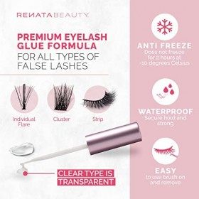 Renata Beauty Colle pour Faux Cils - Colle Transparente 24hs pour Extension de Faux Cils - Colle à Cils en Grappes Imperméabl