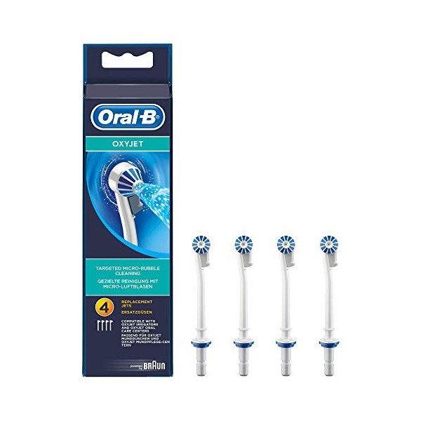 Oral-B Oxyjet, Pack de 4 Canules pour Jet Dentaire Hydropulseur, Technologie Micro-Bulles DAir, Nettoie en Profondeur, Pour 