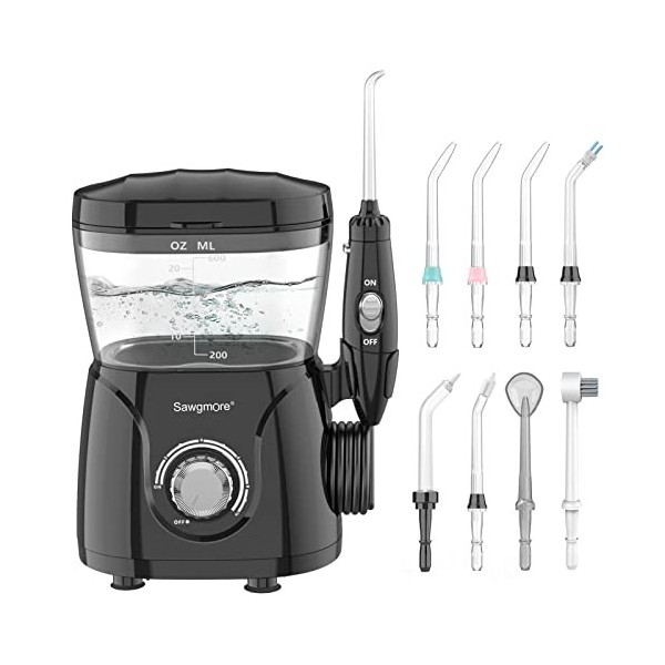 Sawgmore Jet Dentaire Hydropulseur, Hydropulseur Dentaire Professionnel avec 8 Busettes Multifonctionnelles, 10 réglages de p