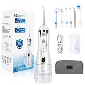 H2ofloss Hydropulseur Jet Dentaire Portable,Irrigateur Oral Professionnel, avec 5 Modes et 6 Buses à Jet Dentaire Hydropulseu