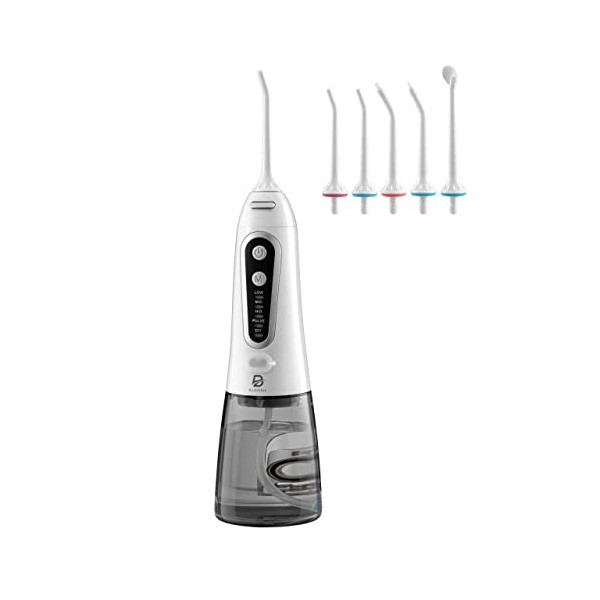 Hydropulseur jet Dentaire Portable, ByDiffer Irrigateur Oral Professionnel IPX7 Étanche, 5 Buses 5 Modes, USB Irrigateur Prof