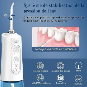 SURFOU Jet Dentaire Hydropulseur et Irrigateurs 6 Pression Deau 7 Embouts, IPX7 Etanche, USB Rechargeable et Réservoir Deau