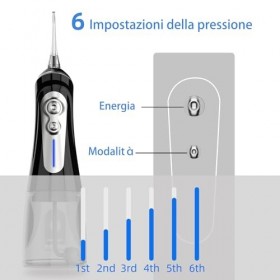 Hydropulseur dentaire portable NBGRLVS Professional avec 6 modes et 6 buses de rechange, réservoir deau de 320 ml, rechargea