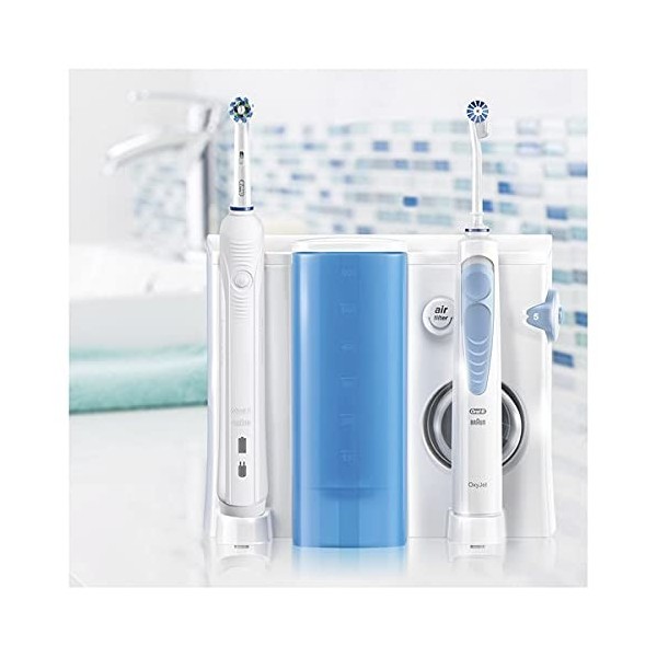 Oral-B Pro 900 + Oxyjet Kit Brosse À Dents Électrique Rechargeable Avec Jet Dentaire, Cadeau Fêtes des Pères, 1 Hydropulseur,