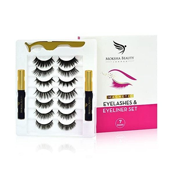 Kit de Cils Magnétiques et Eyeliner Magnétique - 7 Paires de Faux Cils Aimantés 3D Réutilisables avec Pince | Sans Colle, Eye