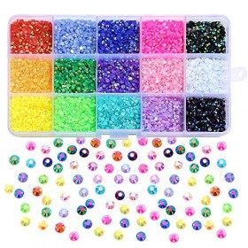 Lot de 15 000 strass pour nail art, 15 couleurs, 3 mm, fond plat, rond, strass, strass, accessoires de décoration