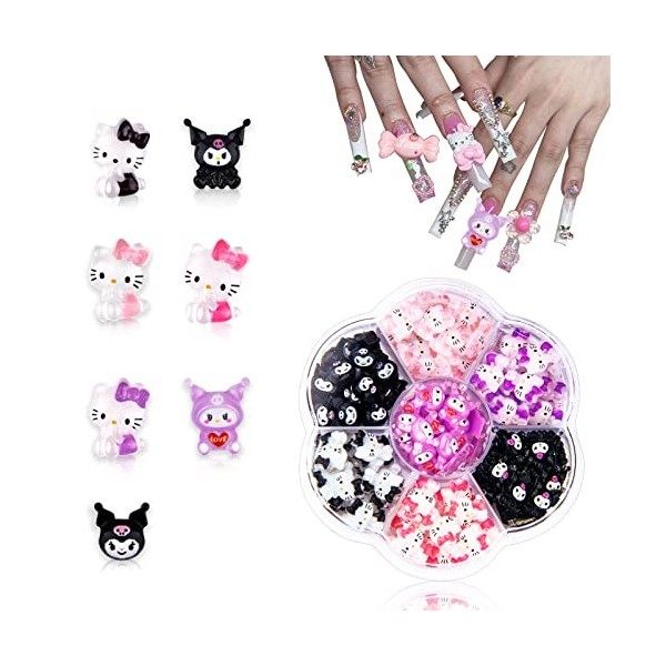 Lot de 70 breloques Kawaii pour ongles en résine à dos plat, pour décoration dongles breloques mignonnes 