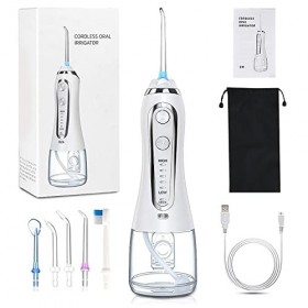 Hydropulseur Jet Dentaire Électrique, 300ml Jet Dentaire Portable Sans Fil, Irrigateur Oral Professionnel, USB Chargé, 6 Buse